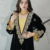Black Velvet Embroidered Stitched Kaftan Abaya with Gold Detailing & Inner Contrast Panel