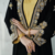 Black Velvet Embroidered Stitched Kaftan Abaya with Gold Detailing & Inner Contrast Panel
