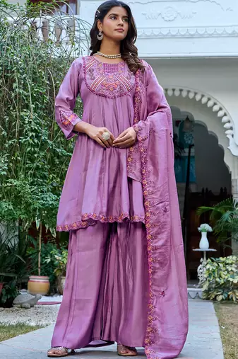 Women Ethnic Motifs Embroidered Roman Kurta with Trouser & Dupatta