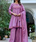 Women Ethnic Motifs Embroidered Roman Kurta with Trouser & Dupatta
