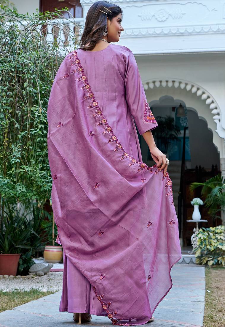 Women Ethnic Motifs Embroidered Roman Kurta with Trouser & Dupatta