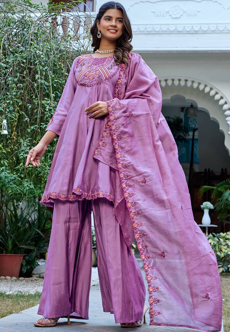 Women Ethnic Motifs Embroidered Roman Kurta with Trouser & Dupatta