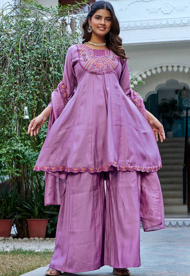 Women Ethnic Motifs Embroidered Roman Kurta with Trouser & Dupatta