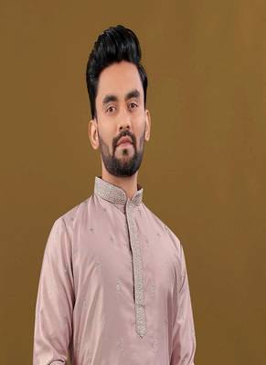 Men's pink matka silk silver zari with embroidery butti work kurta set 2