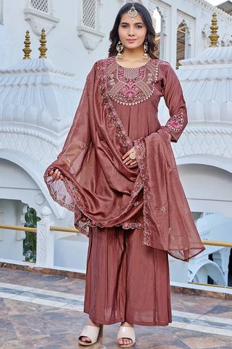 Women Ethnic Motifs Embroidered Roman Kurta with Trouser & Dupatta
