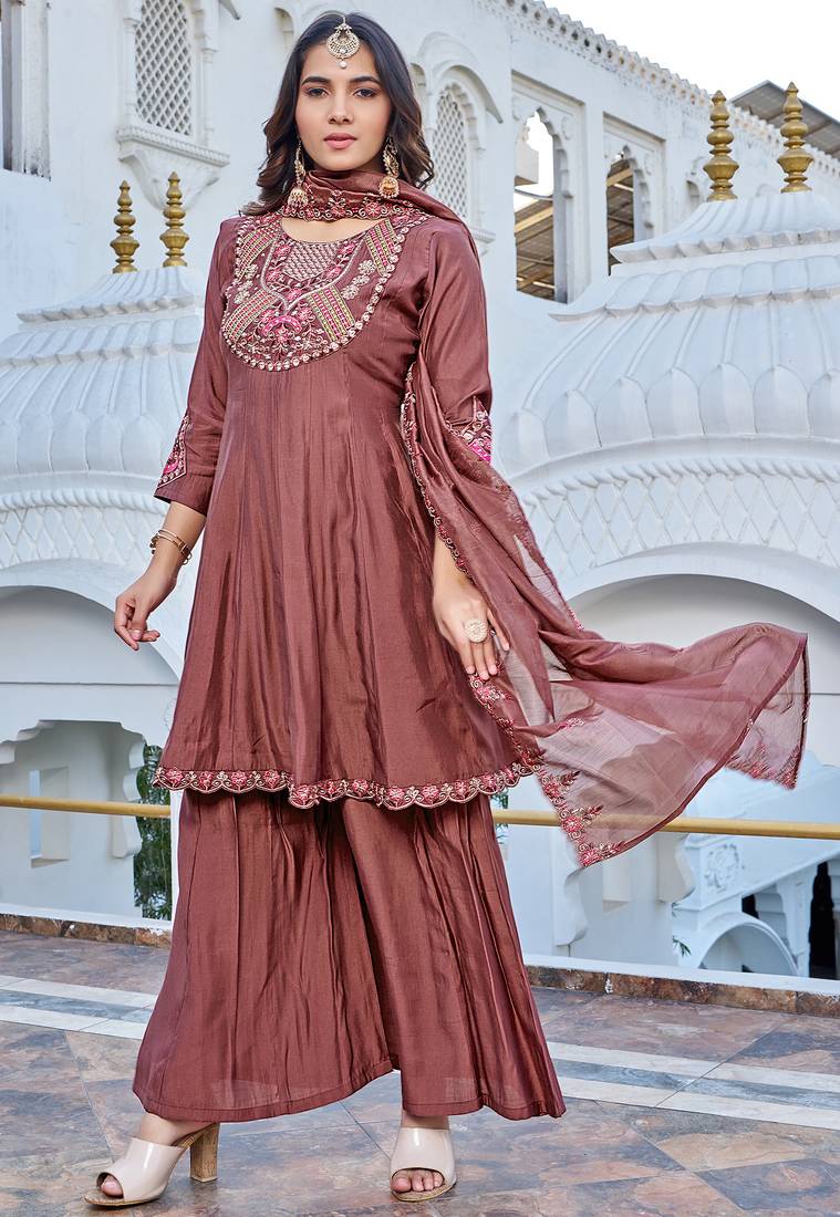 Women Ethnic Motifs Embroidered Roman Kurta with Trouser & Dupatta