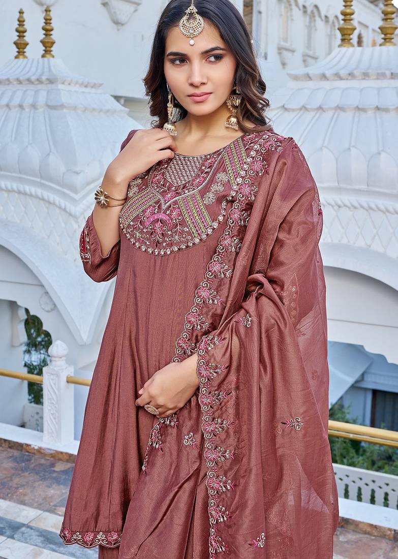 Women Ethnic Motifs Embroidered Roman Kurta with Trouser & Dupatta