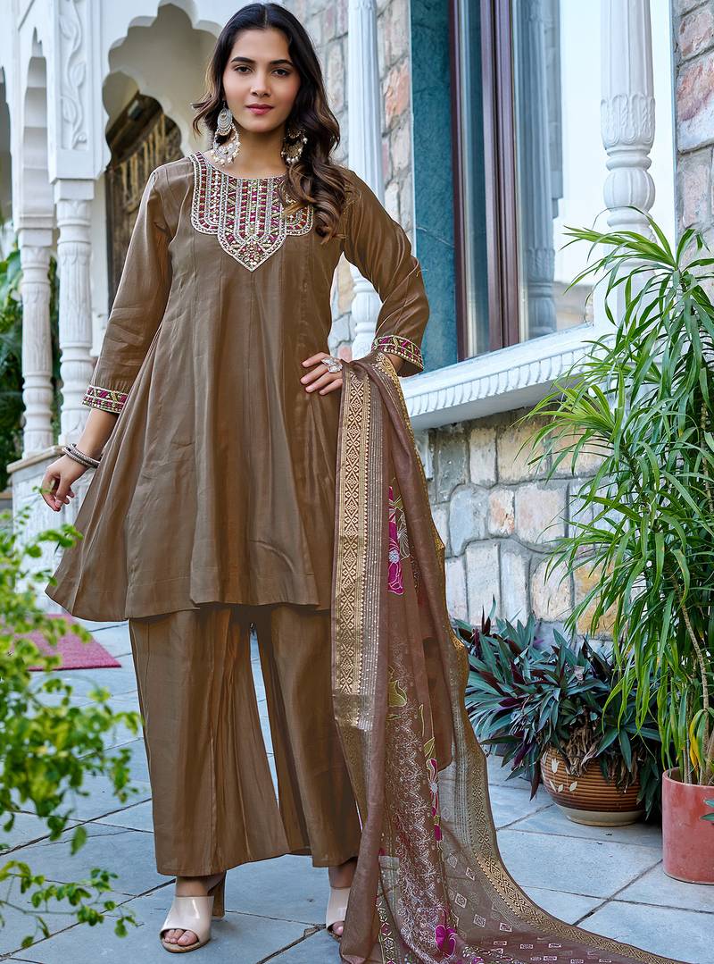 Women Ethnic Motifs Embroidered Roman Kurta with Trouser & Dupatta