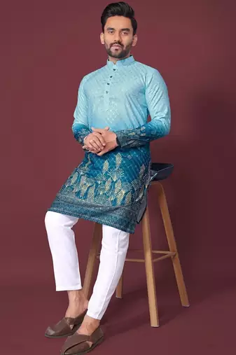 Blue multicolour kurta