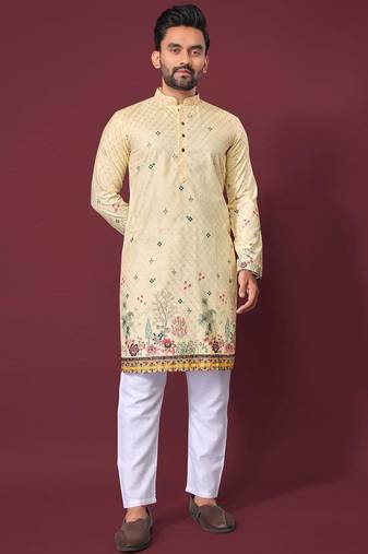 Light yellow multicolour kurta