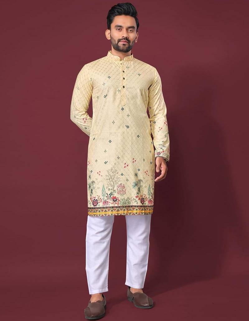 Light yellow multicolour kurta