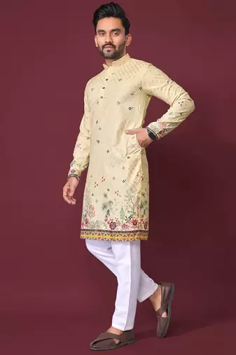 Light yellow multicolour kurta