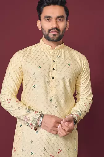 Light yellow multicolour kurta