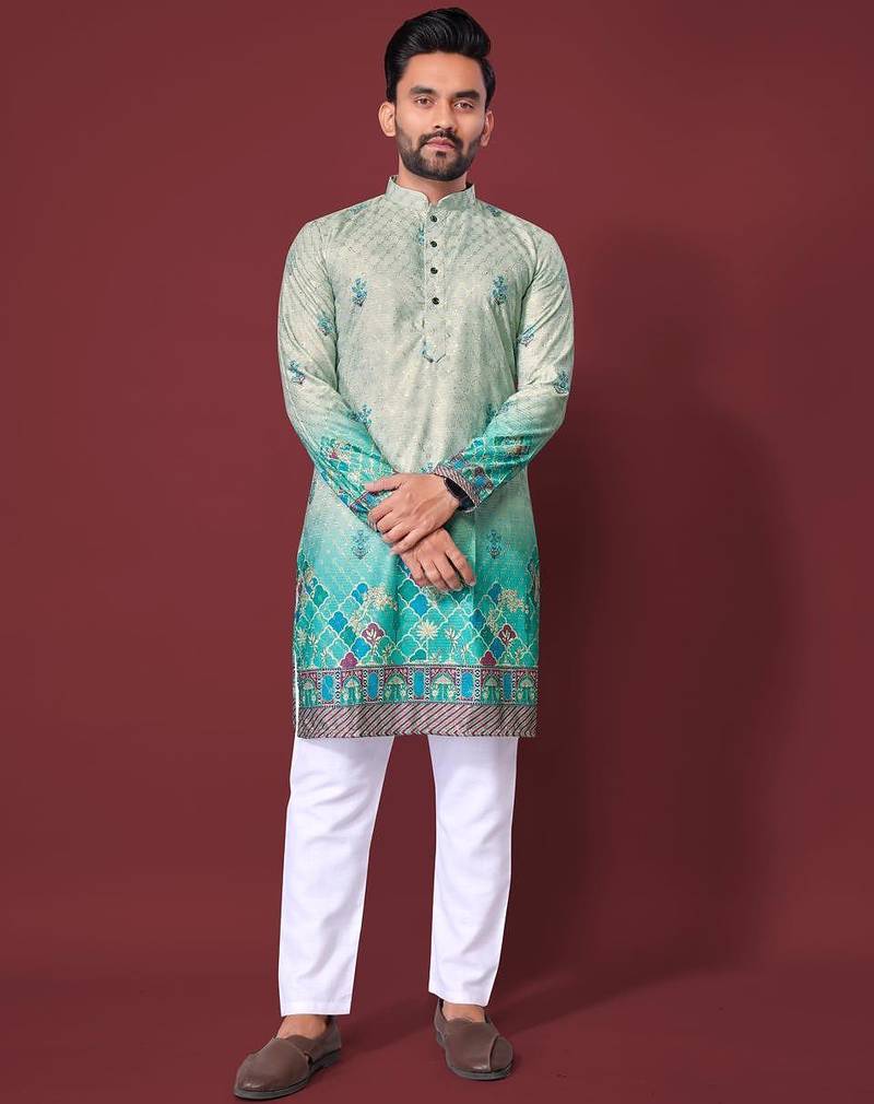 Light green multicolour kurta
