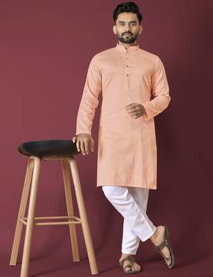 Orange solid soft jacquard silk straight kurta 1