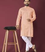 Orange solid soft jacquard silk straight kurta