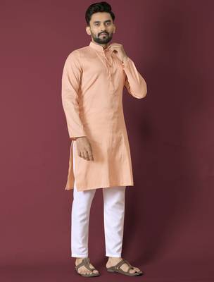 Orange solid soft jacquard silk straight kurta 3