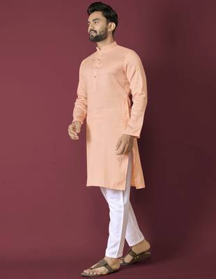 Orange solid soft jacquard silk straight kurta 4