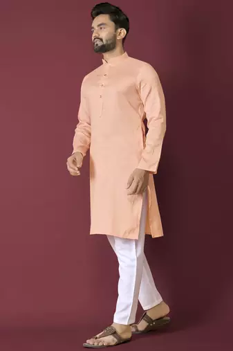Orange solid soft jacquard silk straight kurta