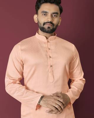 Orange solid soft jacquard silk straight kurta 5