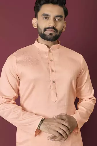 Orange solid soft jacquard silk straight kurta