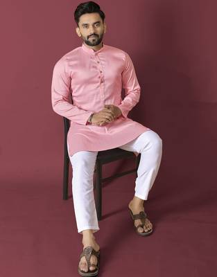 Pink solid soft jacquard silk straight kurta 1