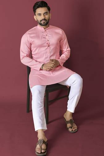 Pink solid soft jacquard silk straight kurta