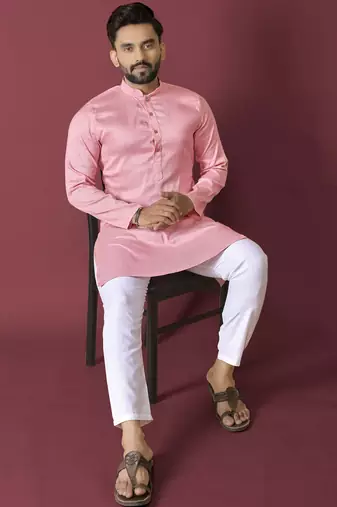 Pink solid soft jacquard silk straight kurta
