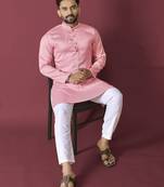 Pink solid soft jacquard silk straight kurta