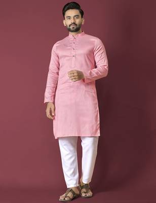 Pink solid soft jacquard silk straight kurta 2