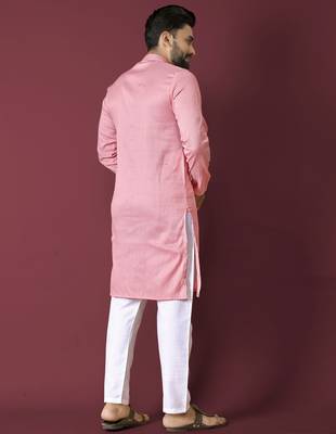 Pink solid soft jacquard silk straight kurta 3