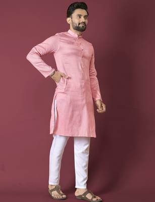 Pink solid soft jacquard silk straight kurta 4