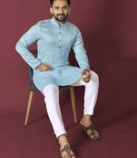 Sky blue solid soft jacquard silk straight kurta