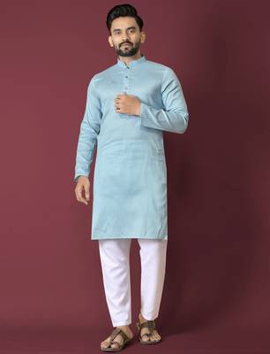 Sky blue solid soft jacquard silk straight kurta 2