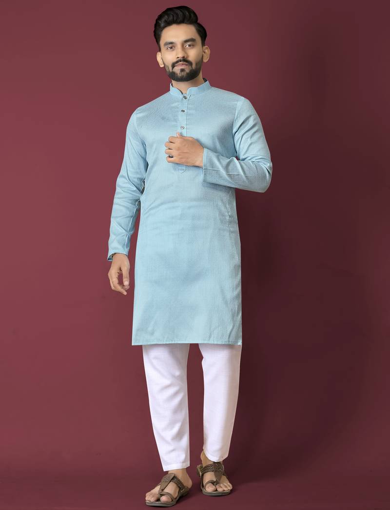 Sky blue solid soft jacquard silk straight kurta