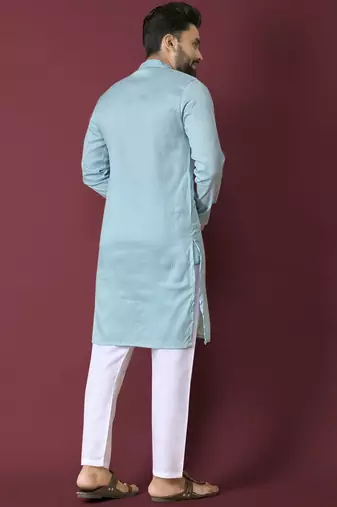 Sky blue solid soft jacquard silk straight kurta