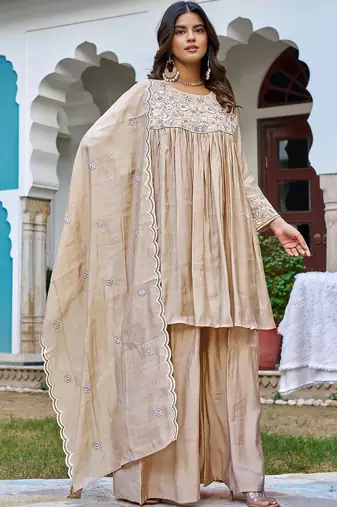Women Ethnic Motifs Embroidered Roman Kurta with Trouser & Dupatta