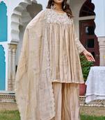 Women Ethnic Motifs Embroidered Roman Kurta with Trouser & Dupatta