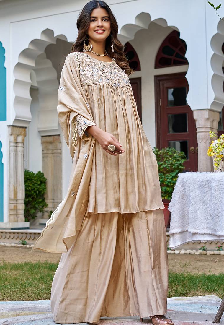 Women Ethnic Motifs Embroidered Roman Kurta with Trouser & Dupatta