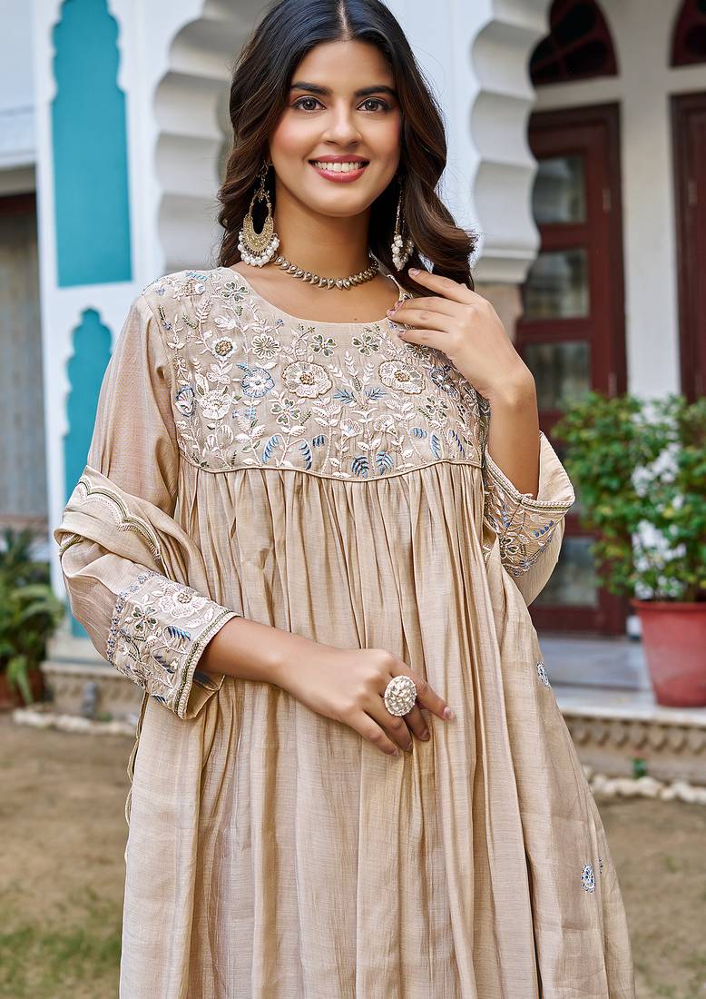 Women Ethnic Motifs Embroidered Roman Kurta with Trouser & Dupatta