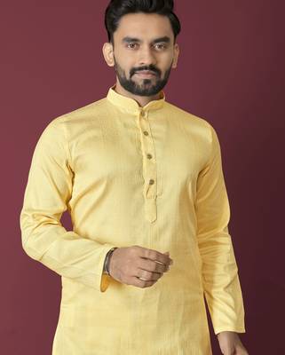 Yellow solid soft jacquard silk straight kurta 4