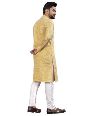 Yellow lucknowi work silk straight kurta 2
