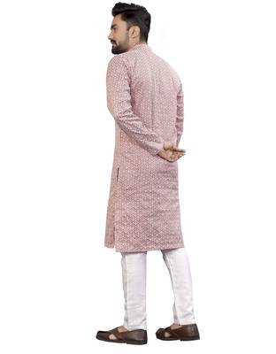 Pink lucknowi work silk straight kurta 2