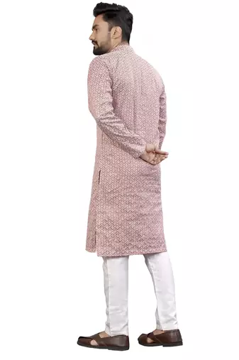 Pink lucknowi work silk straight kurta
