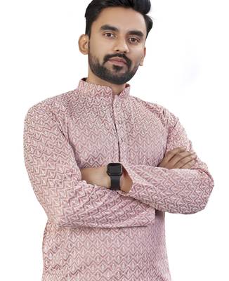 Pink lucknowi work silk straight kurta 3