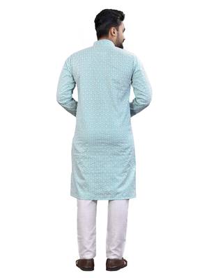 Light blue lucknowi work silk straight kurta 2