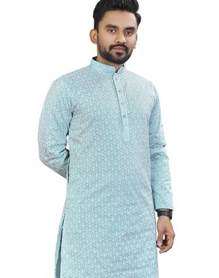 Light blue lucknowi work silk straight kurta 3