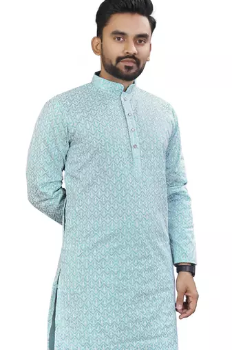 Light blue lucknowi work silk straight kurta
