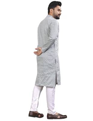 Grey lucknowi work silk straight kurta 2