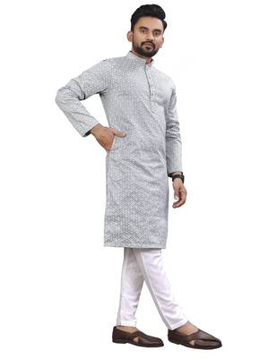 Grey lucknowi work silk straight kurta 3